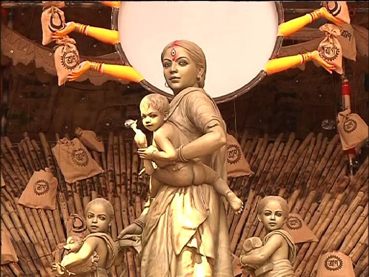 Barisha club Durga Idol based on migrant worker to be preserved in a city park পরিযায়ী শ্রমিকের আদলে দুর্গা! বড়িশা ক্লাবের আলোড়ন ফেলে দেওয়া প্রতিমা সংরক্ষিত হচ্ছে শহরে
