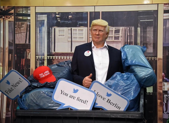 Berlins Madame Tussauds put its wax Trump statue in a garbage bin just days before US election আমেরিকায় ভোটের আর মাত্র কদিন, ট্রাম্পের মোমের মূর্তি ডাস্টবিনে ফেলে দিল বার্লিনের মাদাম ত্যুসো