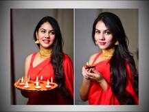 লাল শাড়ি, খোলা চুল, ঝড় তুলল সালাঙ্কারা ঋতিকার দীপাবলি উদযাপনের ছবি