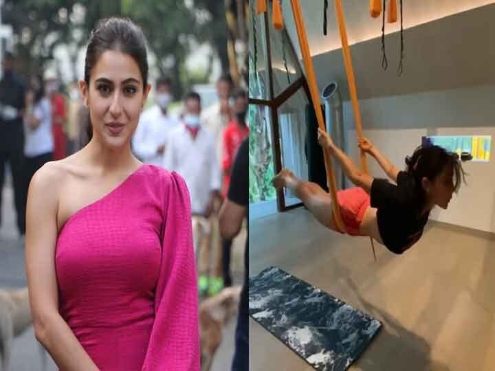 Sara Ali Khan surprised fans by doing yoga, went viral on the internet Sara Ali Khan Viral Video: শূন্যে ঝুলন্ত অবস্থায় যোগাভ্যাস সারা আলি খানের, ভিডিও ভাইরাল