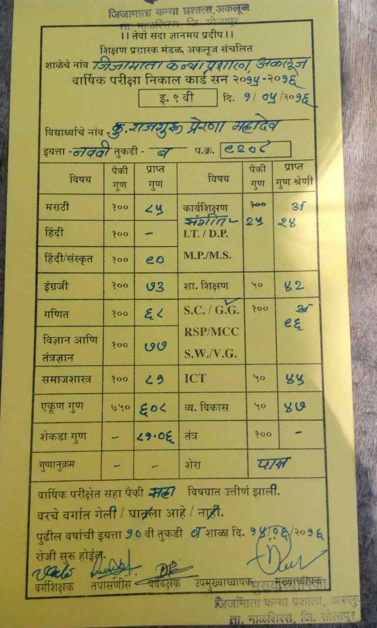 मराठी 85, इंग्रजी 73, 'सैराट'मधील आर्चीचं नववीतील मार्कशीट !