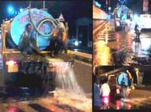 मुख्यमंत्र्यांच्या स्वागतासाठी हजारो लिटर पाण्याने रस्ते धुतले