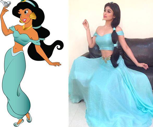 डिस्नीतील कार्टून राणी प्रमाणेच मौनीचा हा लूक आहे. 