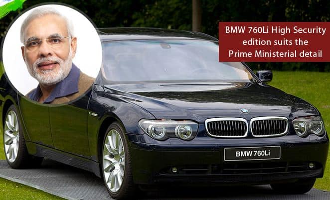 भारताचे पंतप्रधान नरेंद्र मोदी 7 सिरिज बीएमडब्ल्यू ही बुलेटप्रूफ गाडी वापरतात. सुरक्षेच्या कारणांसाठी ही गाडी विशेष ओळखली जाते. या गाडीची किंमत 12 कोटी रुपये आहे. 