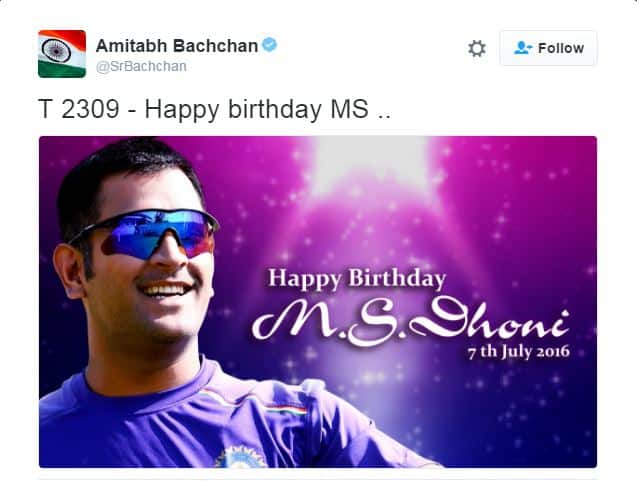 बिग बी अमिताभ बच्चन यांनीही धोनीला शुभेच्छा दिल्या आहेत. ''हॅपी बर्थडे एमएस''