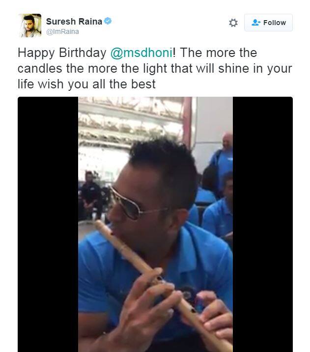 सुरेश रैनाने धोनीला वाढदिवसाच्या शुभेच्छा देताना, कॅप्टन कूलचा एक व्हिडीओ शेअर केला आहे. या व्हिडीओत धोनी बासरी वाजवताना पाहायला मिळत आहे. ''येणाऱ्या प्रत्येक वर्षात तुझी उत्तम कामगिरी आणि भरभराट होवो हीच शुभेच्छा'' 
