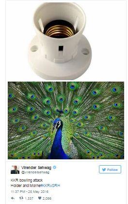 केकेआरच्या गोलंदाजांची मस्करी करत सेहवागनं हा फोटो अपलोड केला होता. 'हा केकेआरचा बॉलिंग अॅटक आहे. Holder आणि Morne 