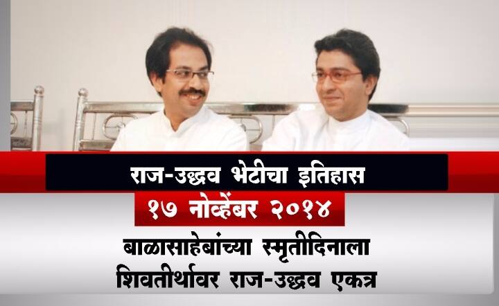 राज-उद्धव भेट- 17 नोव्हेंबर, 2014 बाळासाहेबांच्या स्मृतीदिनाला शिवतीर्थावर राज-उद्धव एकत्र