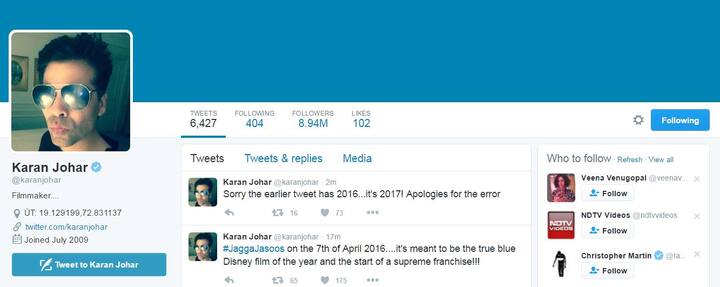 'जग्गा जासूस' 2017 मध्ये रिलीज होणार आहे. मात्र करण जोहरकडून चुकून 2016 असं लिहिण्यात आलं.