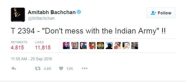 महानायक अमिताभ बच्चन यांनी भारतीय सैन्यदलाचे अभिनंदन करताना पाकिस्तानला चांगलेच फैलावर घेतलं आहे.