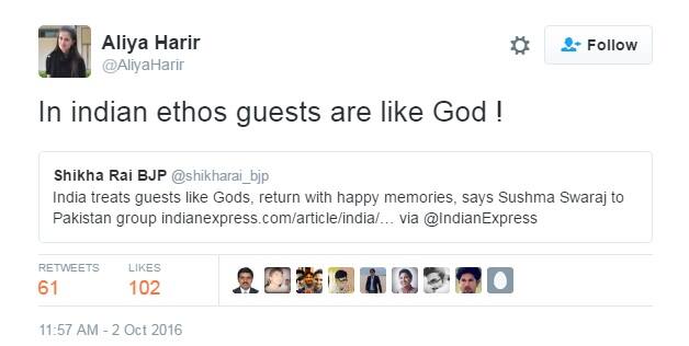 यानंतर तिने ट्वीट करुन सर्व भारतीय पाहुण्यांना ईश्वराचा दर्जा देतात असे म्हटलं.