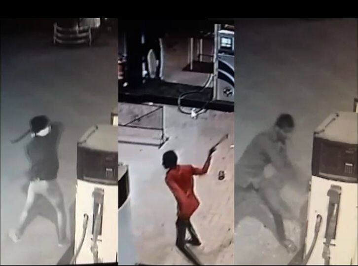 बाटलीत पेट्रोल न दिल्याने पिंपरीत पेट्रोल पंपाची तोडफोड Petrol Pump Machines Broken By Unknown Costumers बाटलीत पेट्रोल न दिल्याने पिंपरीत पेट्रोल पंपाची तोडफोड