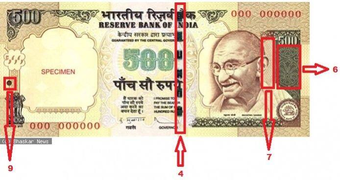 इंटेग्लिओ प्रिंटिंग: प्रत्येक नोटांवर वापरण्यात येणारी शाई एका विशिष्ट प्रकारची असते. यामुळे नोटांना स्पर्श करताच महात्मा गांधींचा फोटो, रिझर्व्ह बँकेची मुद्रा, आरबीआय गव्हर्नरांचे हस्ताक्षर आणि त्यांचे वचन हात फिरवल्यानंतर जाणवतं.