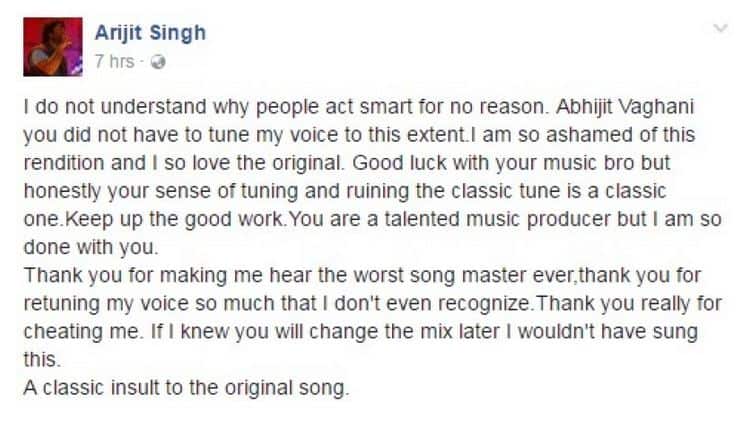 गायक अरिजीत संतापला, संगीतकाराचे फेसबुकवर वाभाडे