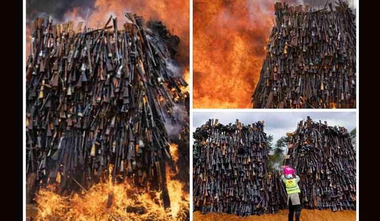 जप्त केलेली हजारो हत्यारं क्षणार्धात जळून खाक! 