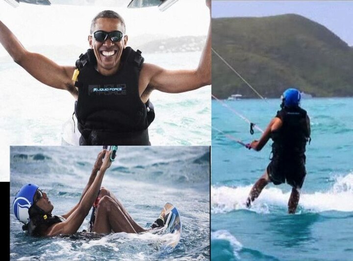 Barack Obama Kite Surfs With Richard Branson In Virgin Islands पदमुक्त झाल्यानंतर बराक ओबामांचं काईट सर्फिंग