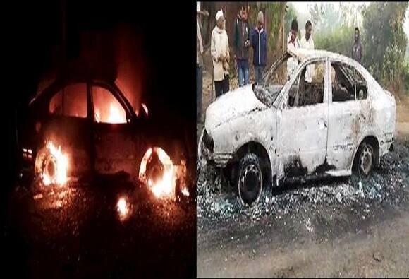 Skoda Car Catches Fire At Kolhapur कोल्हापुरात बर्निंग कारचा थरार, स्कोडा जळून खाक