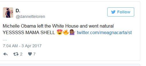 'व्हाईट हाऊस सोडल्यानंतर मिशेल यांनी आपलं नैसर्गिक सौंदर्य स्वीकारलं. जे खरंच आनंददायी आहे.' असंही एका यूजरनं ट्विट केलं आहे.