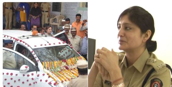 Police Give Send Off To Sp Jyotipriya Singh Lady Singham Jalna Latest Updates पोलिसांकडून फुलांनी गाडी सजवून जालन्याच्या लेडी सिंघमला निरोप