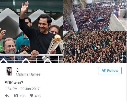 Pakistan Man Taunt Tweets Srk Who Bulldozed By Shah Rukh Khan Fans कोण शाहरुख? सरफराजच्या लोकप्रियतेवरुन चाहत्याचा माज