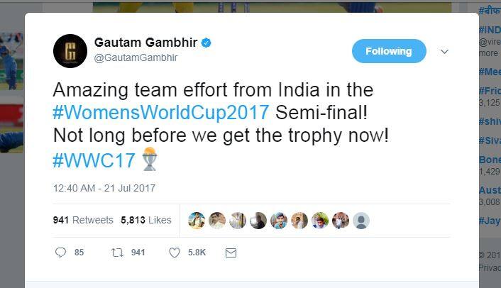 गौतम गंभीर: सेमीफायनलमध्ये टीम इंडियाची शानदार कामगिरी, विश्वचषक विजयाच्या फारच नजीक. gambhir