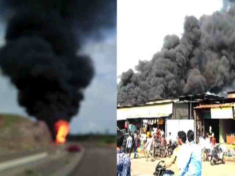 Two Major Fire Incidents In Pimpri And Solapur Latest Update पिंपरीत भंगार दुकानांना भीषण आग, सोलापुरात भर रस्त्यात कंटेनर पेटला