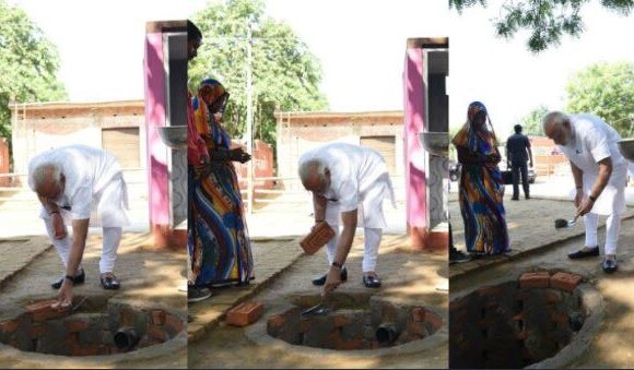 Pm Modi Visit Varansi Day 2 Underlays Toilet Latest Update शौचालयासाठी पंतप्रधान मोदींनी स्वत: विटा रचल्या