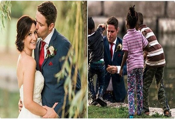Canadian Groom Stops His Wedding Photo Shoot Midway To Save A Boy From Drowning लग्नाचं फोटोशूट थांबवून 'त्या'ने बुडणाऱ्या मुलाला वाचवलं!