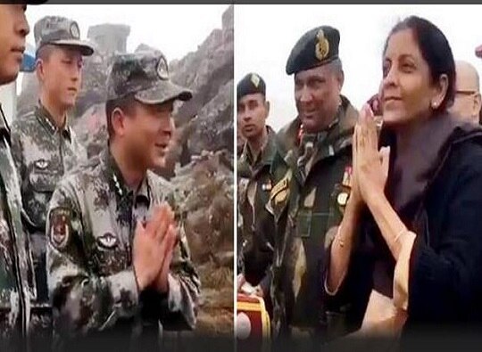 Defence Minister Nirmala Sitharaman Teaches Namaste To Chinese Soldiers In Nathu La Latest Update संरक्षण मंत्री निर्मला सीतारमन यांचं चिनी सैनिकांना 'नमस्ते'