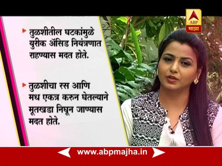 मुतखड्याच्या आजारावर तुळस गुणकारी आहे. तुळशीचा रस घेतल्यानं मुतखड्यावर आराम मिळतो.