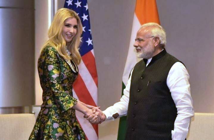 अमेरिकेचे राष्ट्रध्यक्ष डोनाल्ड ट्रम्प यांची मुलगी आणि सल्लागार इव्हांका ट्रम्प यांनी मंगळवारी हैदराबादमधील ग्लोबल एन्टरप्रिन्युअरशिप समिटमध्ये अर्थात जागतिक उद्योजक परिषदेत सहभाग नोंदवला. यावेळीत इव्हांका ट्रम्प यांनी पंतप्रधान नरेंद्र मोदी यांची भेटही घेतली. पंतप्रधानांनी इव्हांकासाठी खास जेवणाचं आयोजनही केलं होतं.