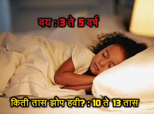 वय : 3 ते 5 वर्ष, किती तास झोप हवी? : 10 ते 13 तास