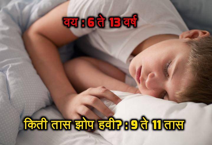 वय : 6 ते 13 वर्ष, किती तास झोप हवी? : 9 ते 11 तास