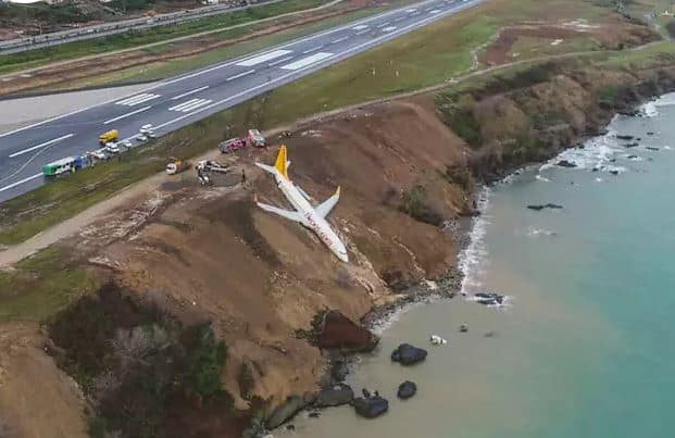 रनवेवरुन विमान घसरलं, समुद्रापासून काही फुटांवर अडलं