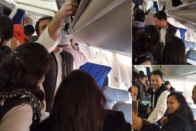 Congress president Rahul Gandhi helps co-passengers in flight विमानात सहप्रवाशाला सामान उचलण्यास मदत, राहुल गांधींचं कौतुक