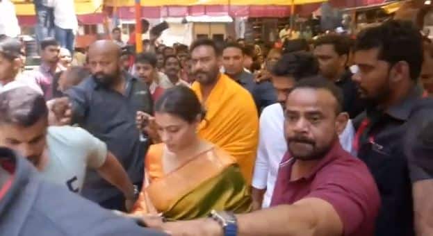 Ajay Devgn, Kajol offers prayers at Kohlapur’s Mahalaxmi, Ambabai temple अजय देवगण अंबाबाई चरणी, काजोलने देवीची ओटी भरली