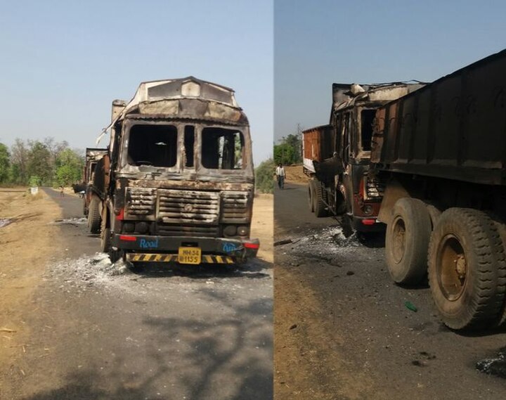 truck burnt by naxalites in gadchiroli गडचिरोलीत नक्षलवाद्यांनी ट्रक जाळले, चालकांना मारहाण