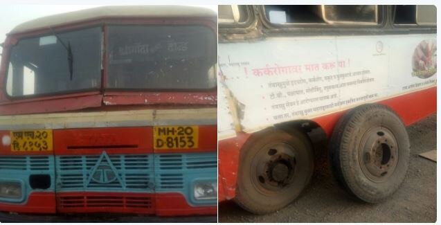 running ST bus Tyre suddenly get separated in Ahmednagar  धावत्या एसटीचं चाक निखळलं, मोठी दुर्घटना टळली