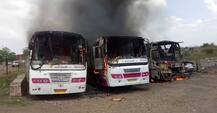 मुंबई-नागपूर हायवेवर विजेची तार कोसळली, तीन बस जळून खाक