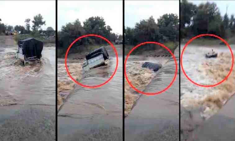 Nanded : Jeep drown at lake नांदेडमध्ये ओढ्याच्या पाण्यात बोलेरो जीप वाहून गेली