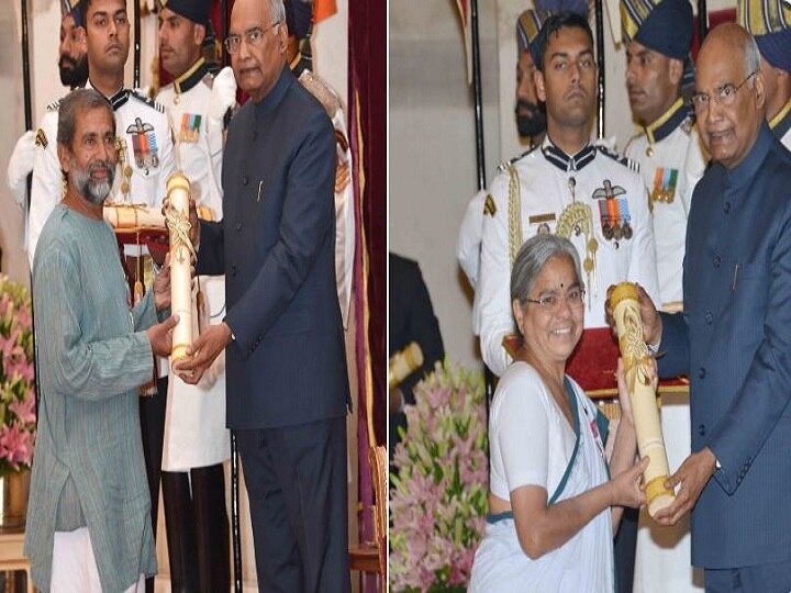 padma award 2019 : president kovind honored waman kendre, dr Ravindra and Smita Kolhe वामन केंद्रे आणि कोल्हे दाम्पत्याचा दिल्लीत पद्म पुरस्काराने गौरव