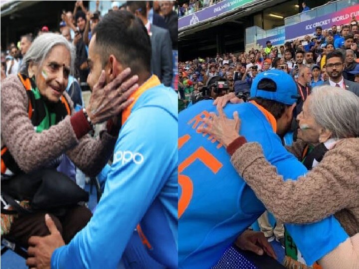 Virat Kohli and Rohit Sharma meet 87 year old fan who stole the the show during india vs bangladesh match 87 वर्षांच्या आजीने कोहली आणि रोहितचा घेतला लाडाने मुका