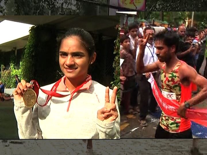 Thane Marathon winners, Karan Singh won in mens group and Aarti Patil won in womens group Thane Marathon |  ठाणे वर्षा मॅरेथॉनमध्ये पुरुष गटात करण सिंग तर महिला गटात आरती पाटील विजय