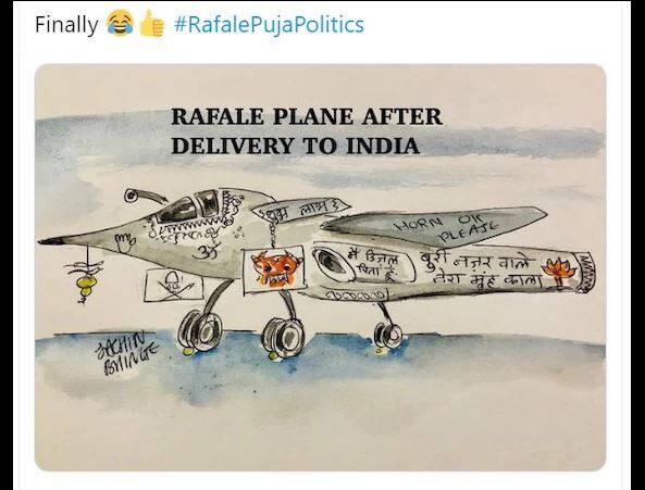 काहींनी राफेल विमानावर अनेक मेसेज लिहिलेला फोटो सोशल मीडियावर शेअर करुन सरकारची खिल्ली उडवली. 