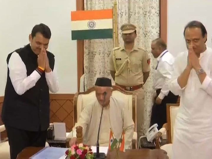 Devendra Fadnavis takes oath as Maharashtra Chief Minister; AjitPawar of NCP  takes oath as Deputy Chief Minister. महाराष्ट्रात मोठा ट्विस्ट, देवेंद्र फडणवीस मुख्यमंत्री, तर अजित पवार उपमुख्यमंत्री