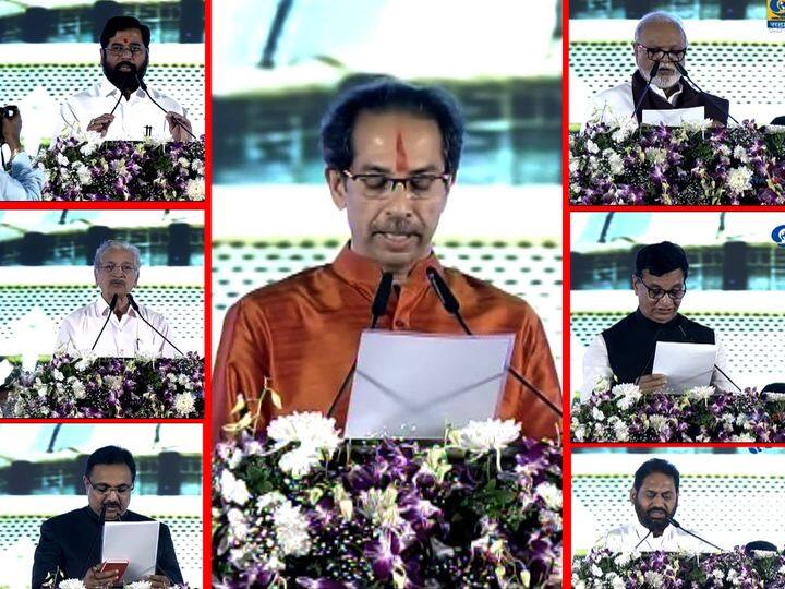 uddhav Thackeray and shivsena, NCP, congress leader oath ceremony उद्धव ठाकरेंसह सात जणांचा लक्षवेधी शपथविधी, शपथ घेताना 'यांचं' स्मरण