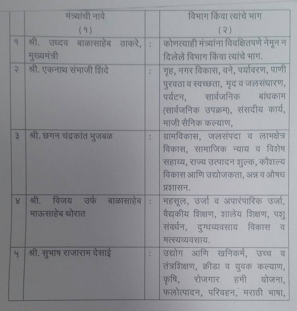 अखेर खातेवाटप जाहीर, सहा मंत्र्यांमध्ये खात्यांचे वाटप, तगडी खाती शिवसेनेकडेच