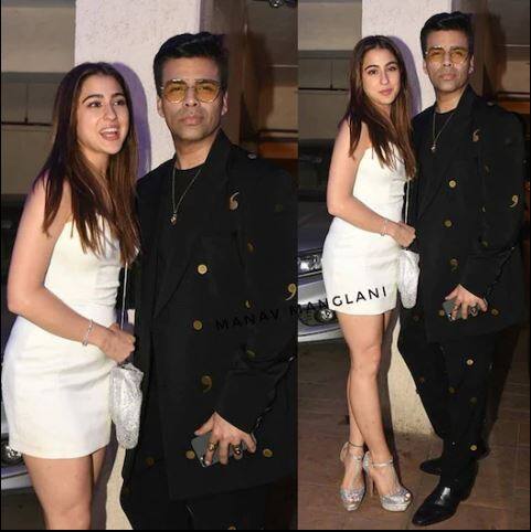 फिल्म मेकर करण जोहरसोबत अभिनेत्री सारा अली खान. (Photo Credit: Manav Manglani)