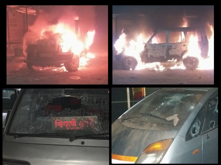 From the unknown Two cars caught set fire and some cars broke in sangli सांगली शहरात नववर्षाची सुरुवात तोडफोड, जाळपोळीने; दोघांना अटक 