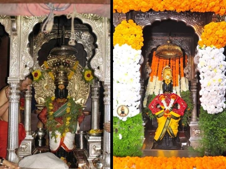 पंढरपूरच्या विठुरायाचं इतर दिवशी असलेलं रुप आणि आज सजावटीनंतरचं मंदिराचं रुप